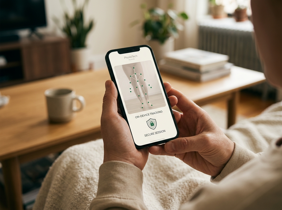 Smartphone showing on-device analysis with a privacy shield icon